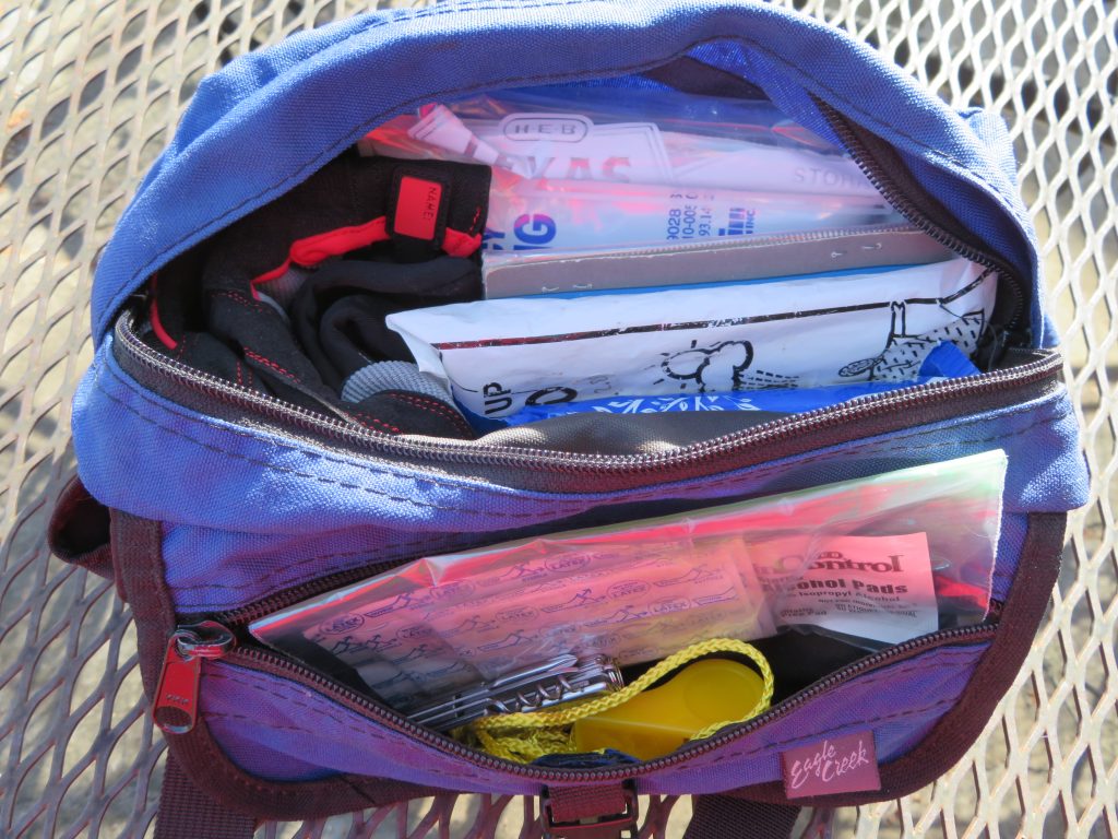 Fanny Pack Emergency Kit open to show some contents